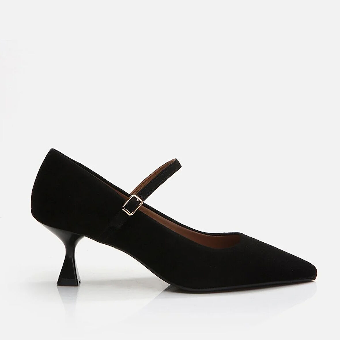 Mary Jane Hakiki Deri Siyah Kadın Stiletto
