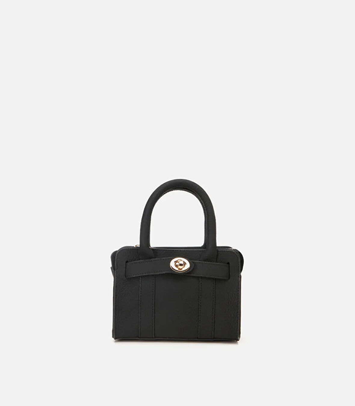 Kadın Deri Siyah Kilit Detaylı Mini Çanta