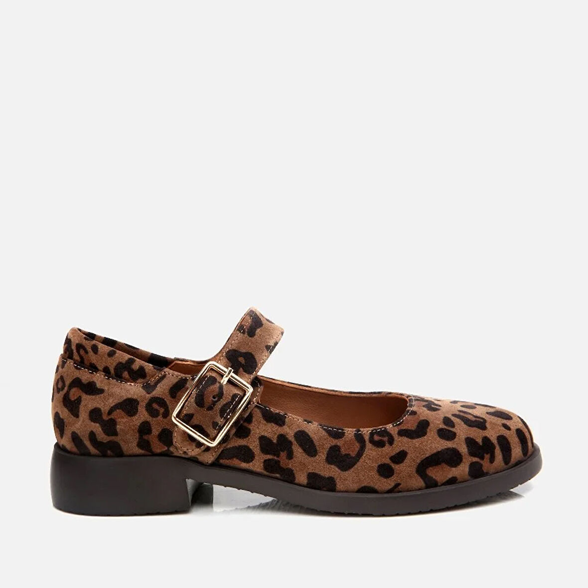 Mary Jane Hakiki Deri Leopar Desenli Yaya Loafer