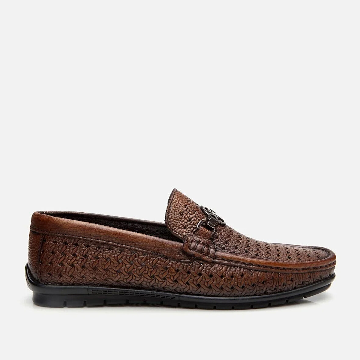 Erkek Deri Kahve Delikli Toka Detaylı Loafer