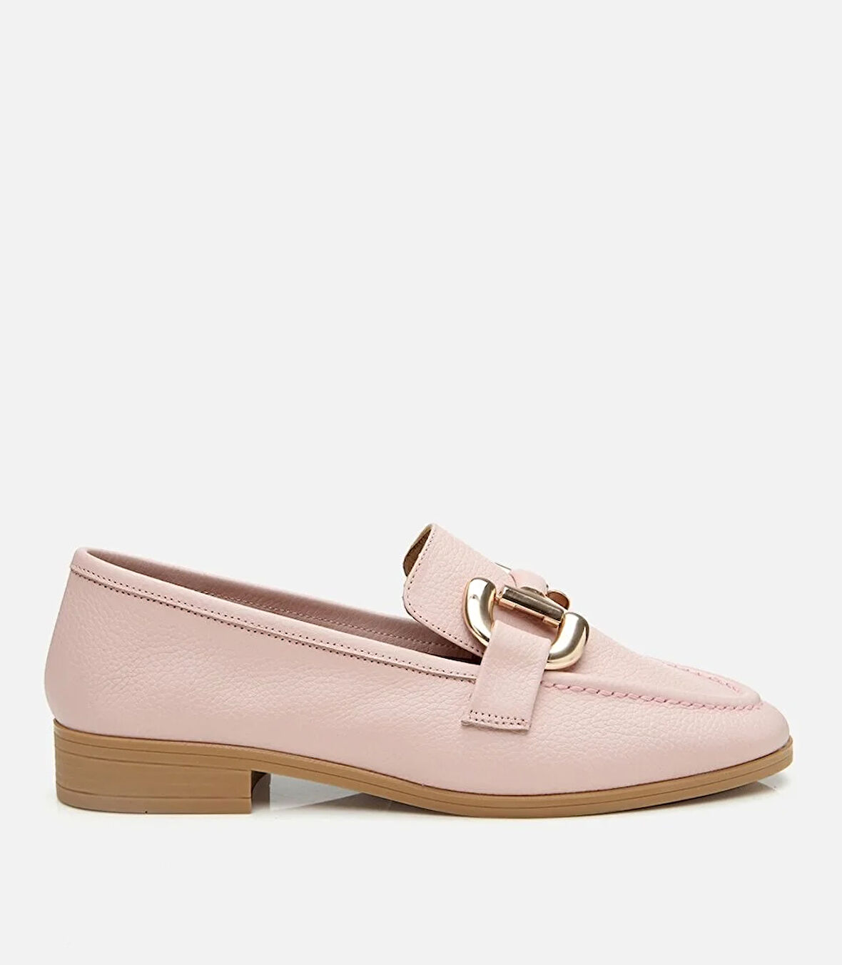 Kadın Deri Pembe Tokalı Loafer