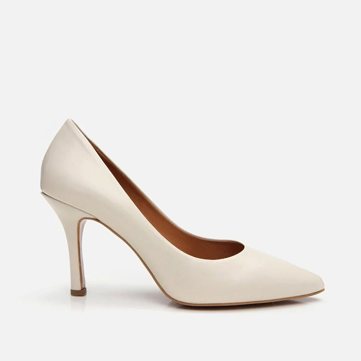 Hakiki Deri Ekru Kadın Stiletto