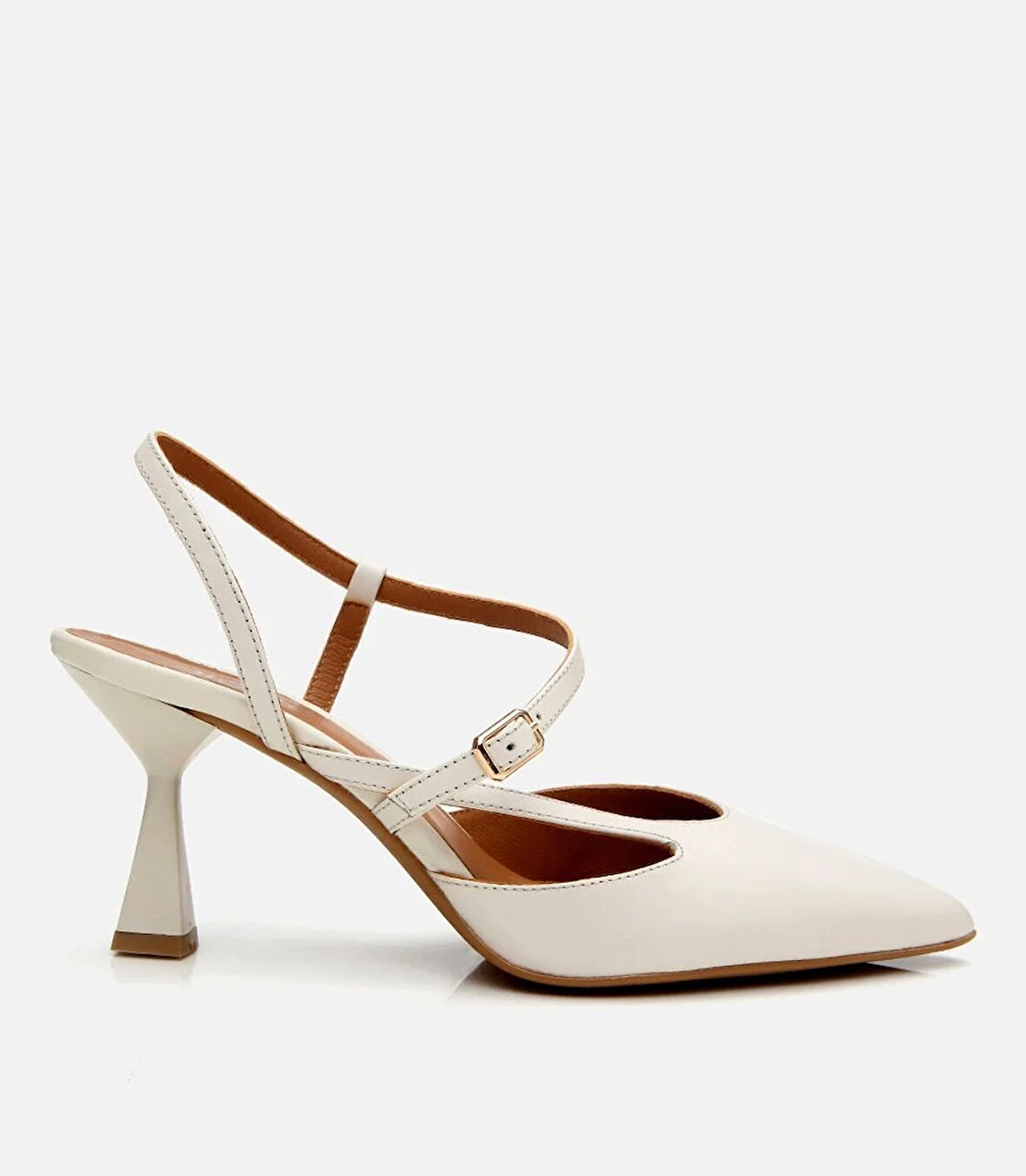 Kadın Deri Ekru İnce Topuklu Stiletto