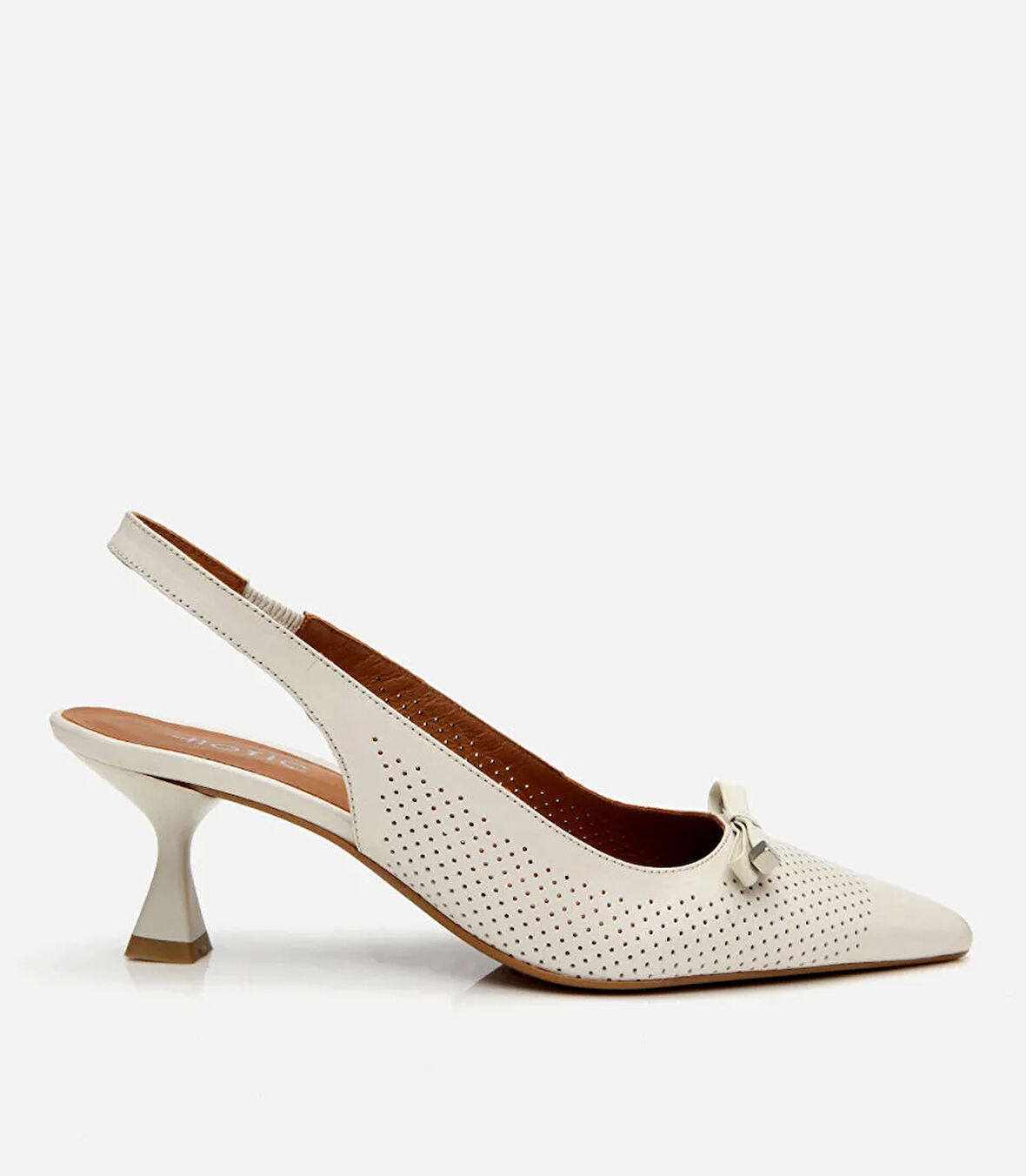 Kadın Deri Ekru Arkası Açık Stiletto