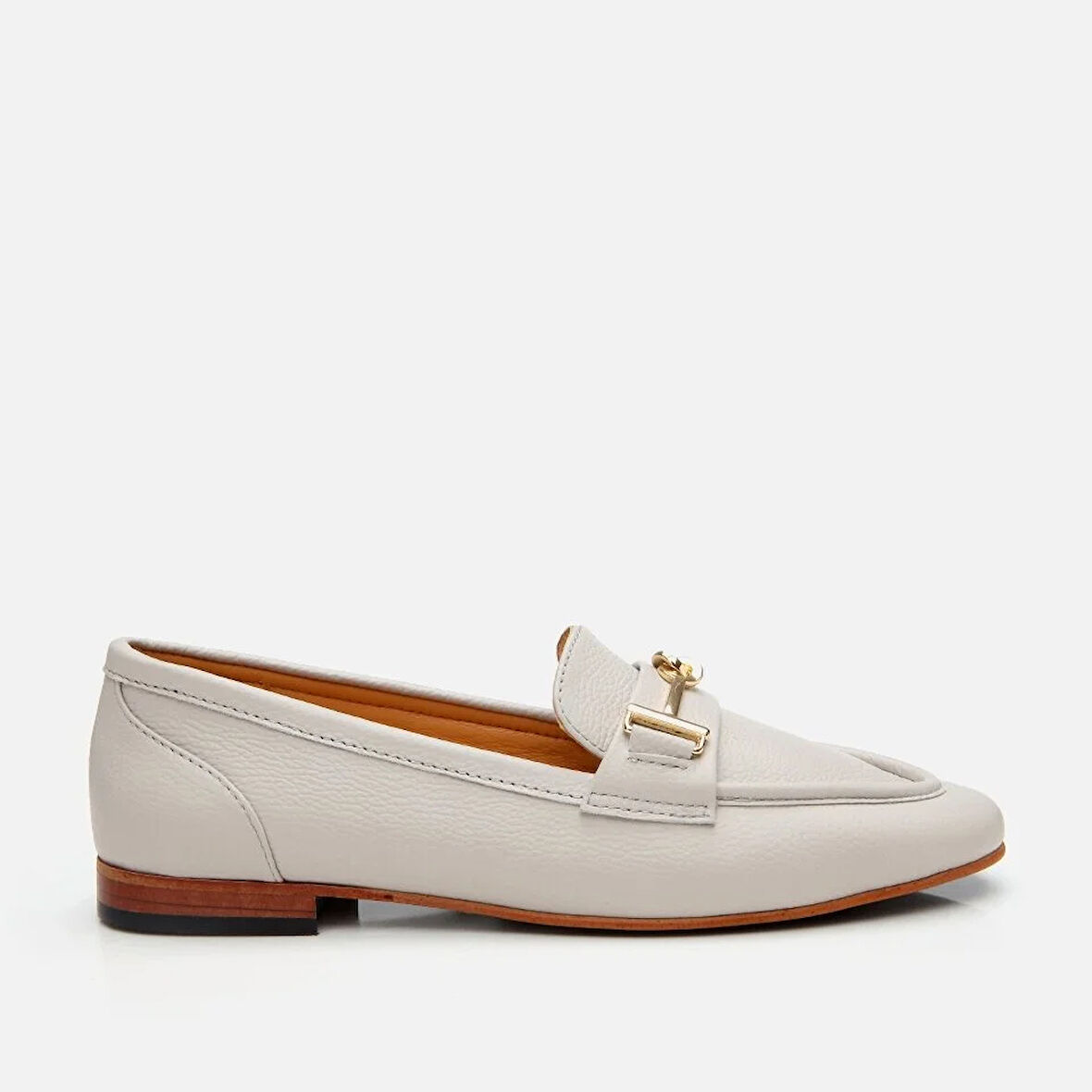 Kadın Deri Ekru Tokalı Loafer