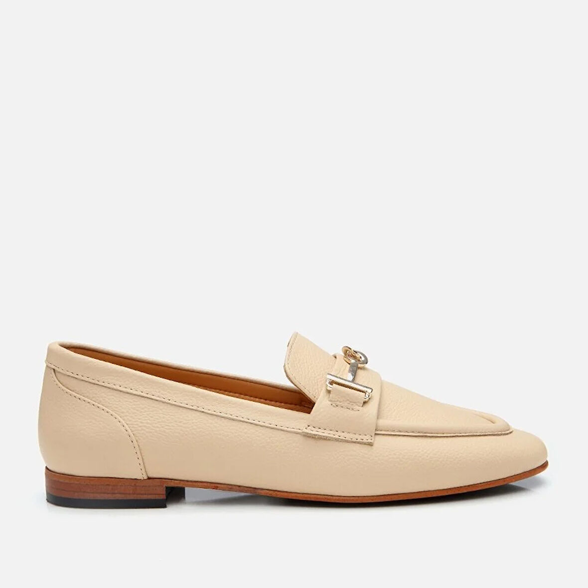 Kadın Deri Bej Tokalı Loafer