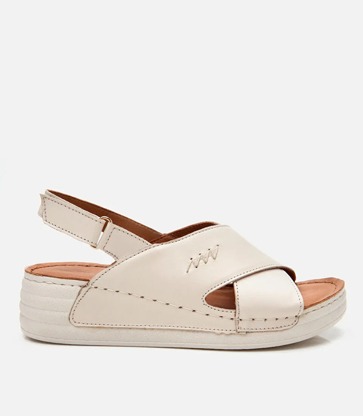 Kadın Deri Bej Ayarlanabilir Comfort Sandalet