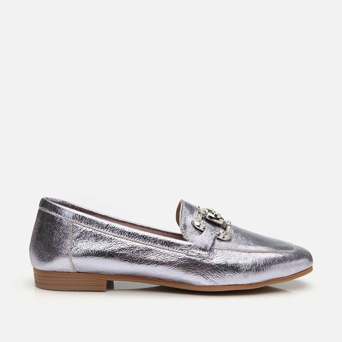 Hakiki Deri Lame Kadın Tokalı Loafer