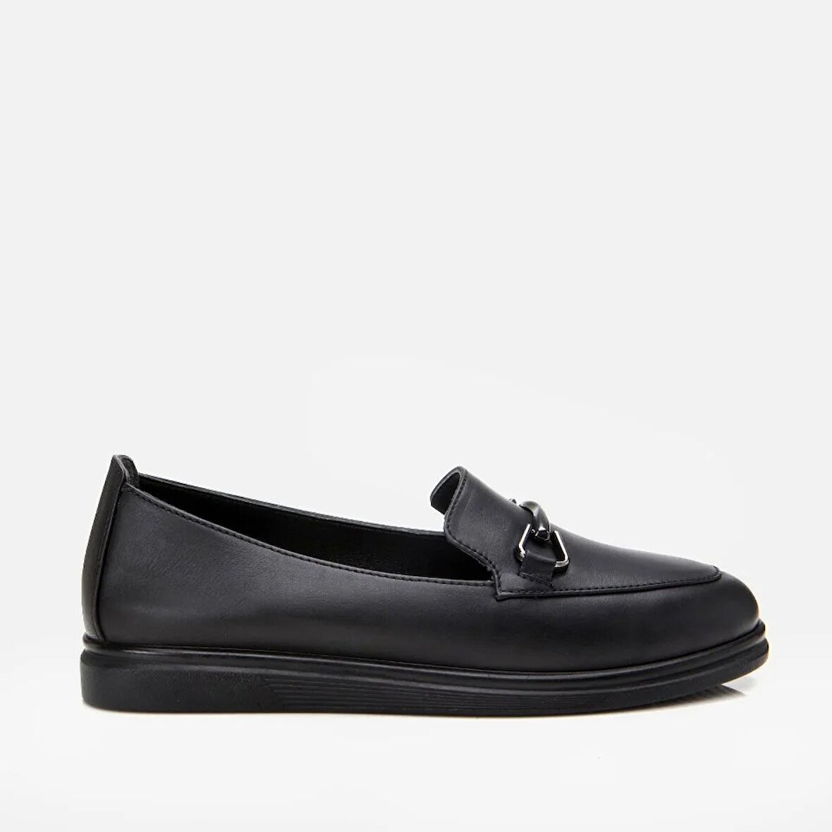 Hakiki Deri Siyah Kadın Tokalı Loafer