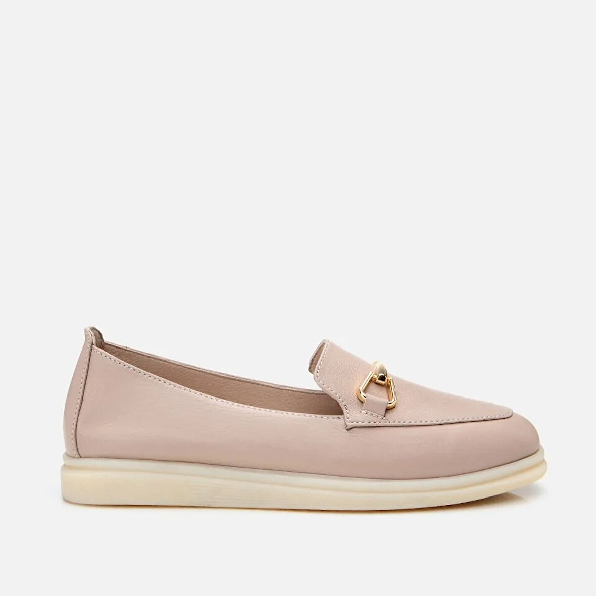 Hakiki Deri Pudra Kadın Tokalı Loafer