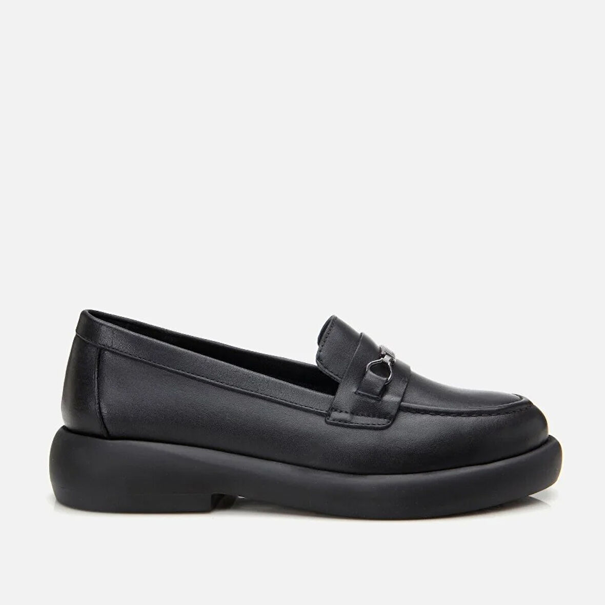 Hakiki Deri Siyah Kadın Tokalı Loafer