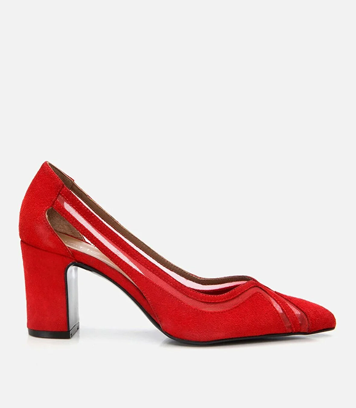 Kadın Süet Kırmızı Transparan Kalın Topuklu Stiletto