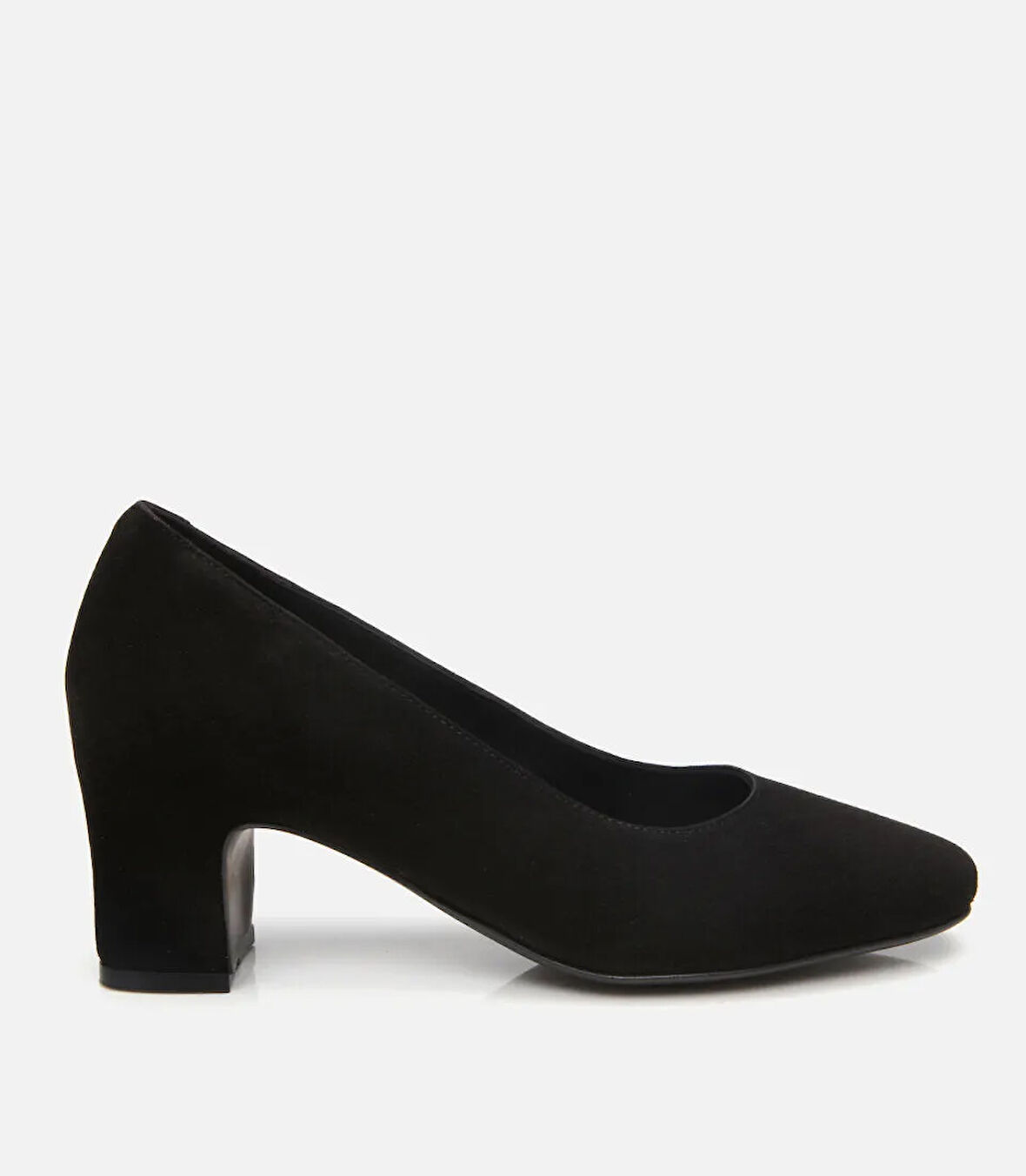 Kadın Süet Deri Siyah Rahat Kalın Topuklu Ayakkabı