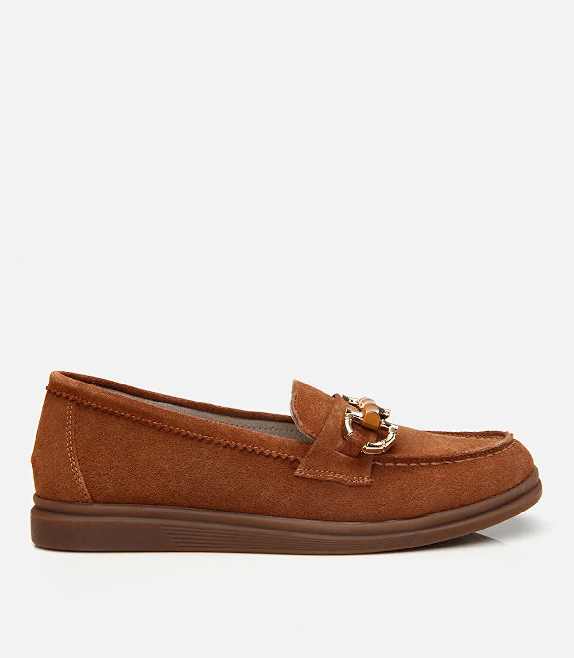 Kadın Süet Deri Taba Tokalı Günlük Loafer