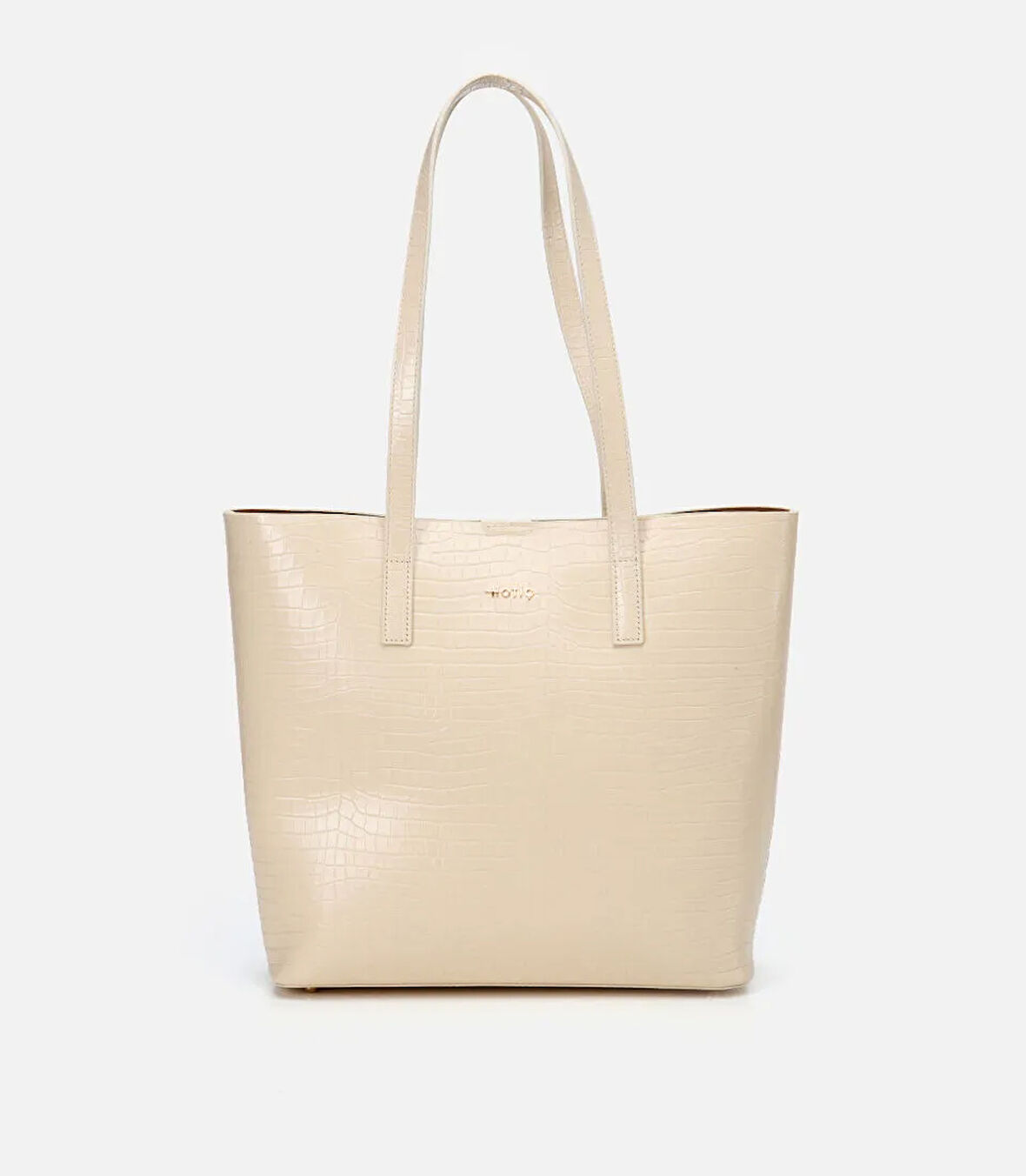 Kadın Deri Ekru Çıkarılabilir Portföy Çantalı Tote Çanta