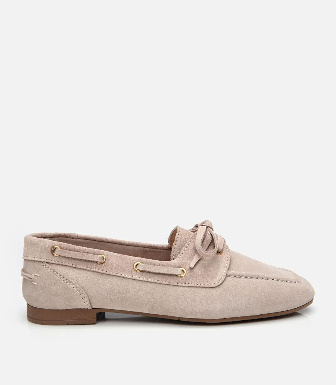 Kadın Süet Deri Bej Bağcıklı Günlük Loafer