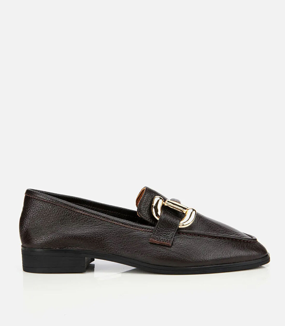 Kadın Deri Kahverengi Tokalı Klasik Loafer