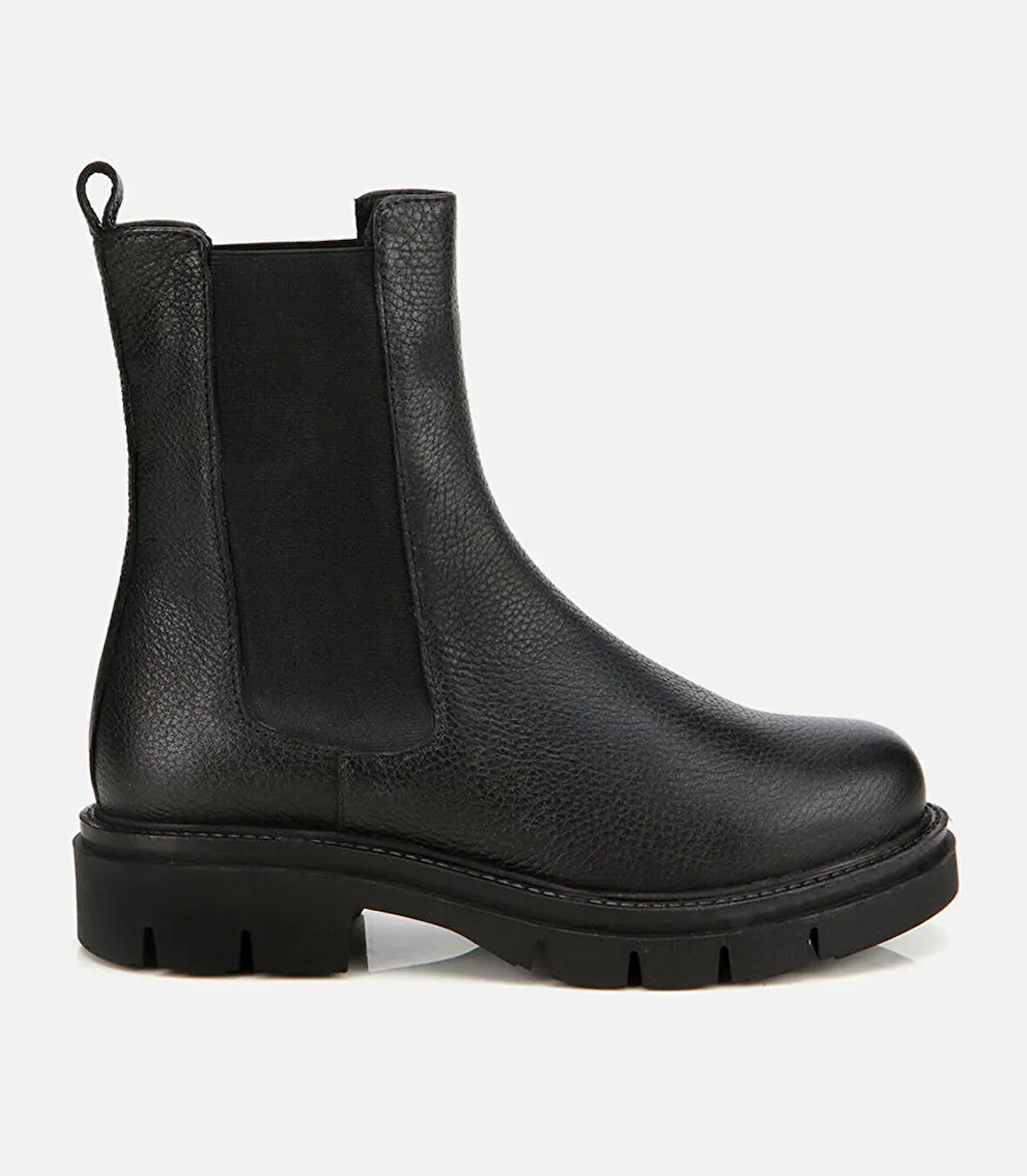 Kadın Deri Siyah Lastik Detaylı Düz Bot