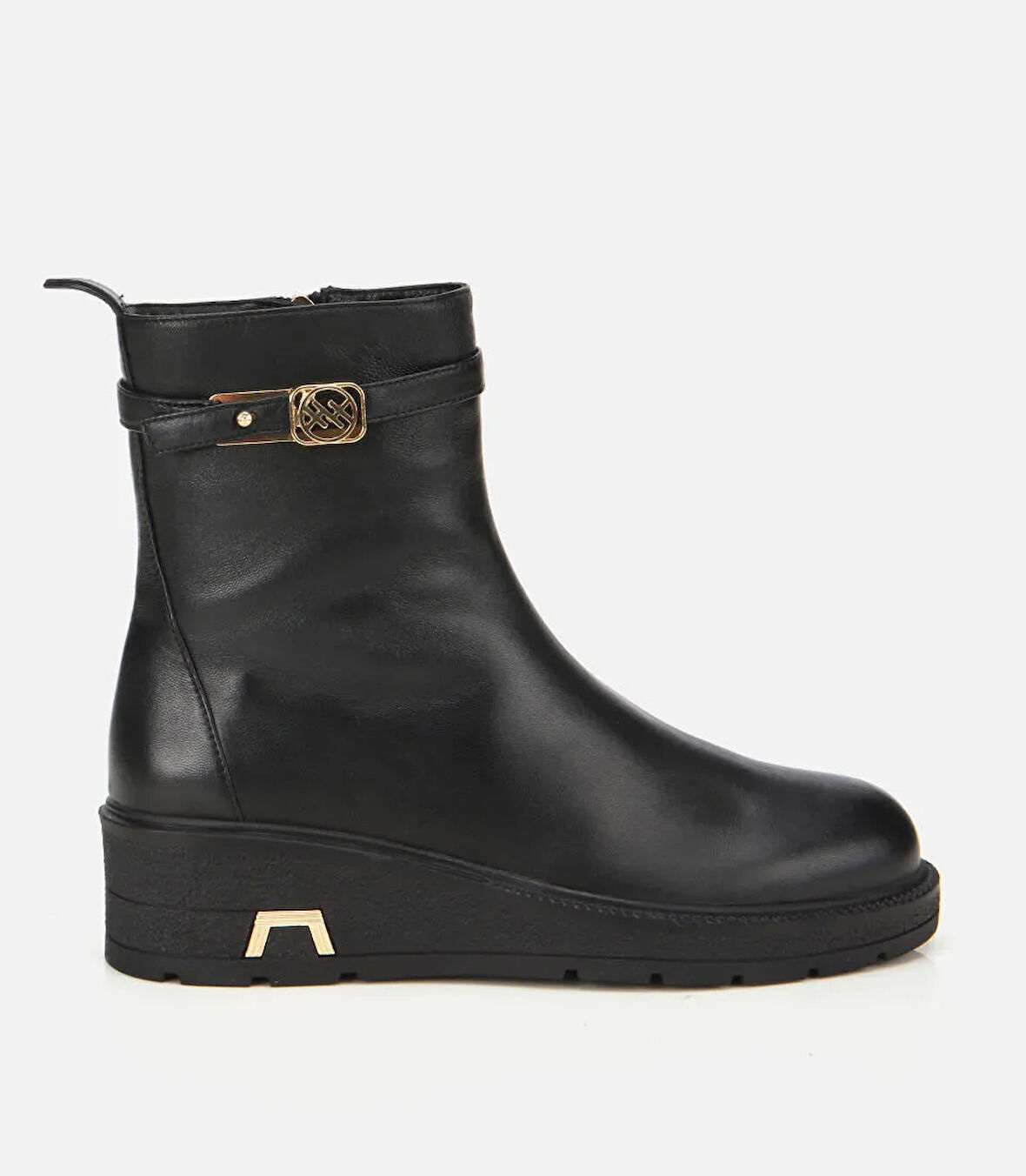 Kadın Deri Siyah Tokalı Dolgu Topuklu Bot 