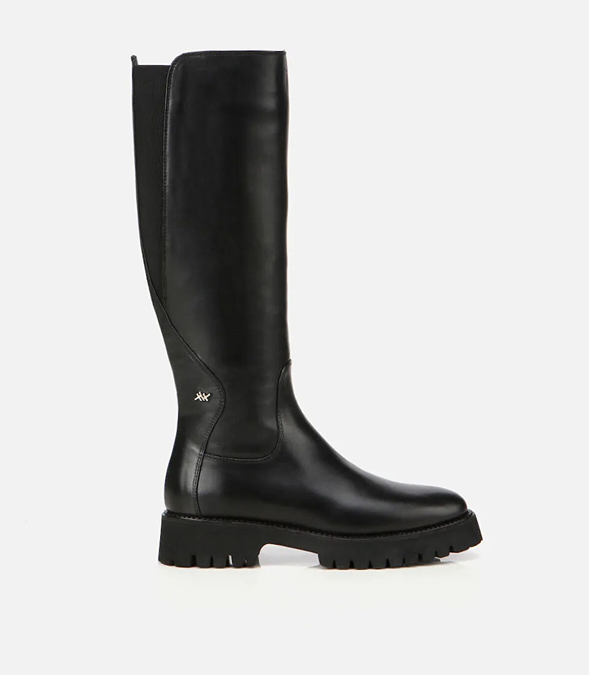 Kadın Deri Siyah Lastik Detaylı Binici Düz Çizme