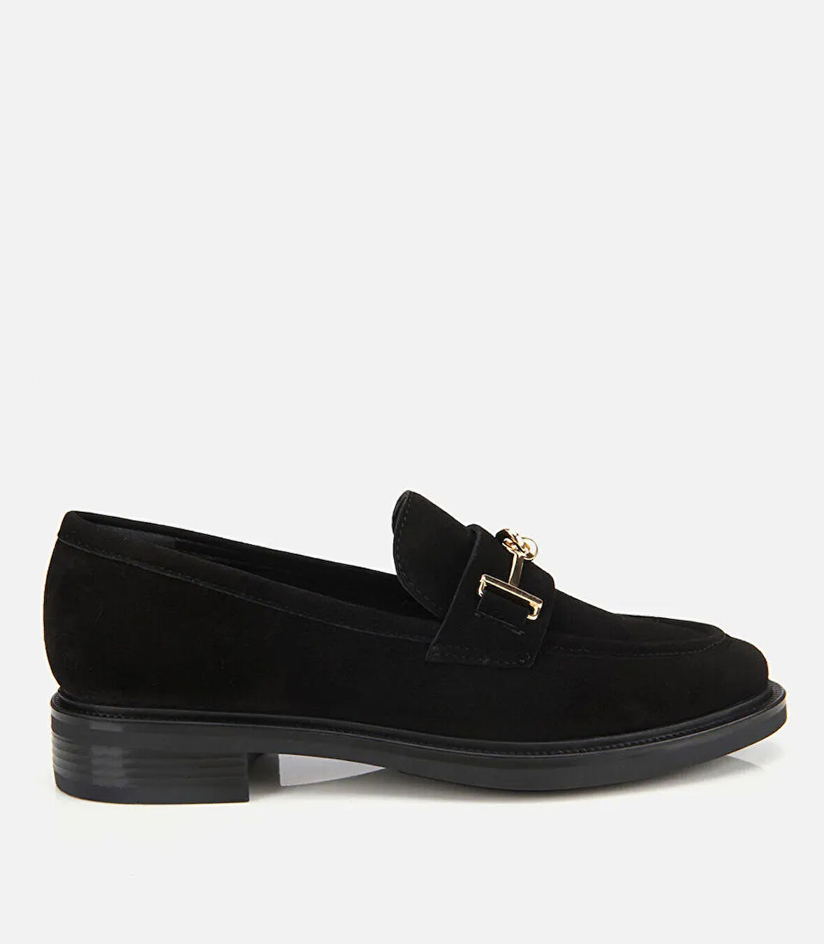 Kadın Süet Deri Siyah Tokalı Klasik Loafer