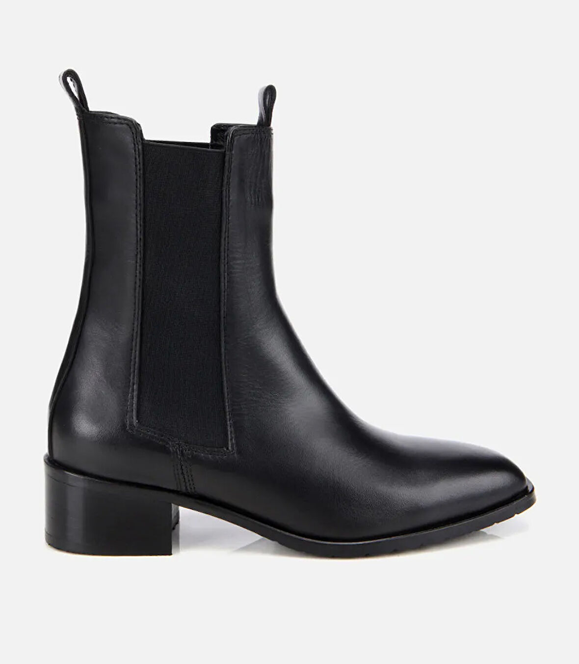 Kadın Deri Siyah Lastik Detaylı Düz Bot