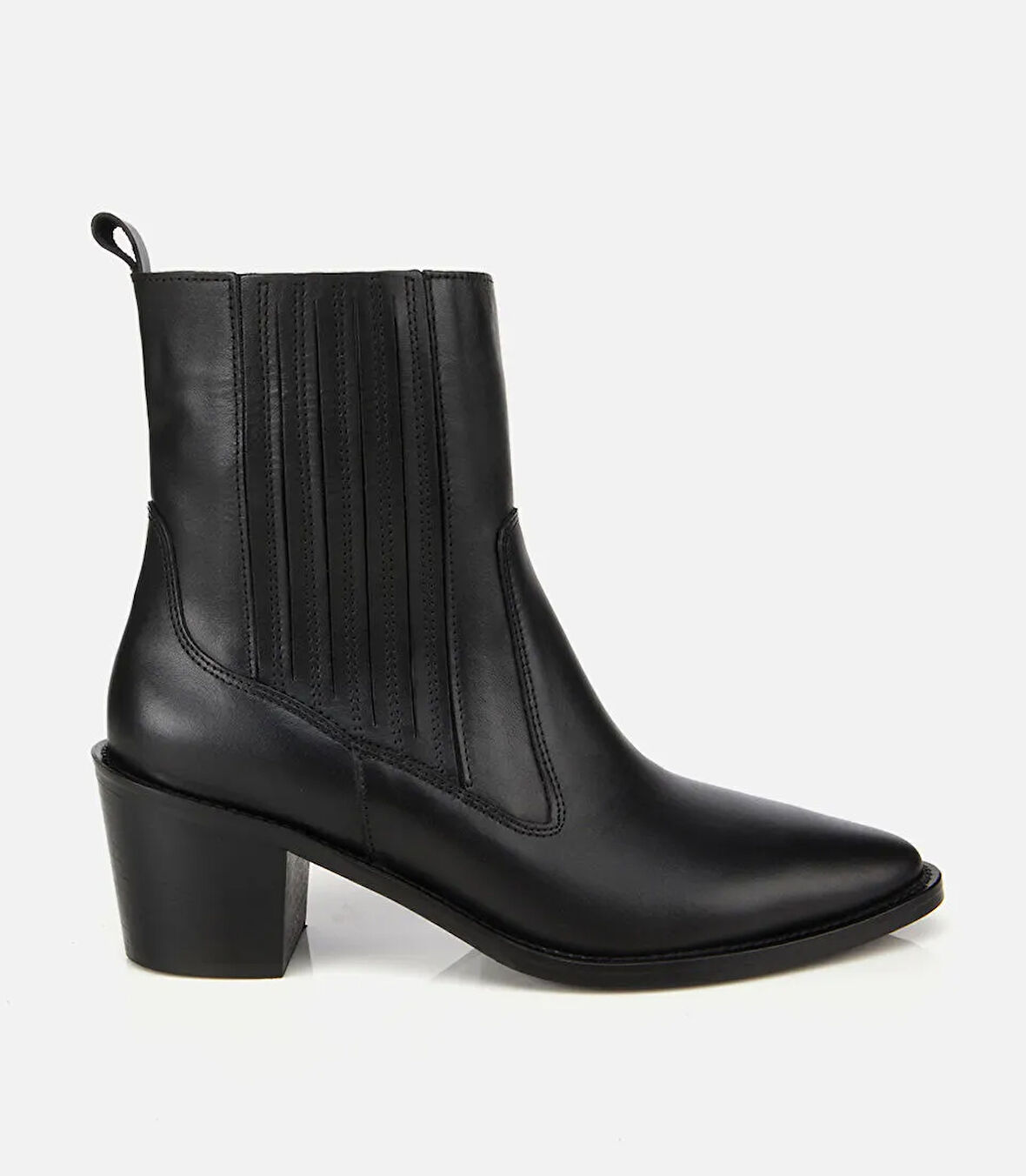 Kadın Deri Siyah Lastik Detaylı Fermuarlı Kovboy Düz Bot