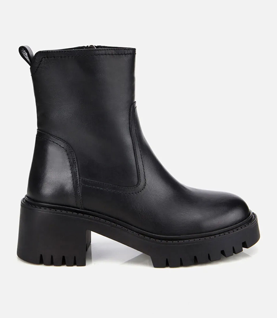 Kadın Deri Siyah Streç  Bilekte Düz Bot