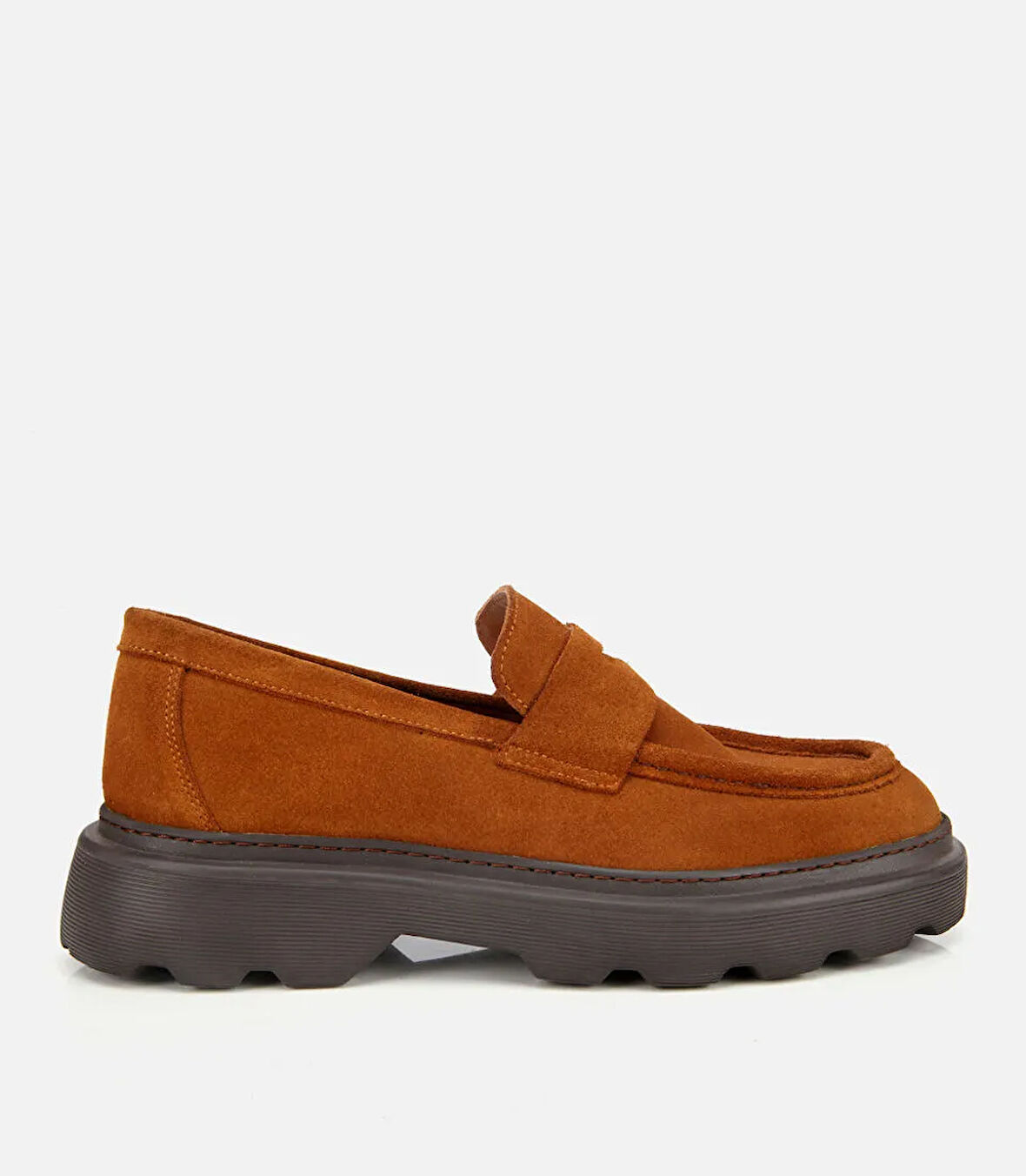 Erkek Süet Deri Taba Kalın Tabanlı Günlük Loafer