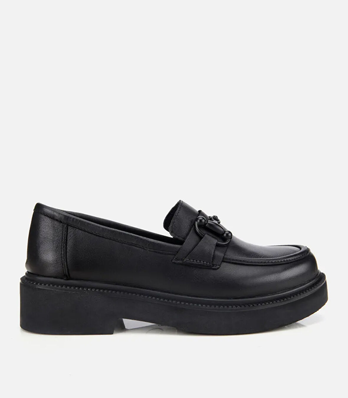Kadın Deri Siyah Kalın Tabanlı Klasik Loafer