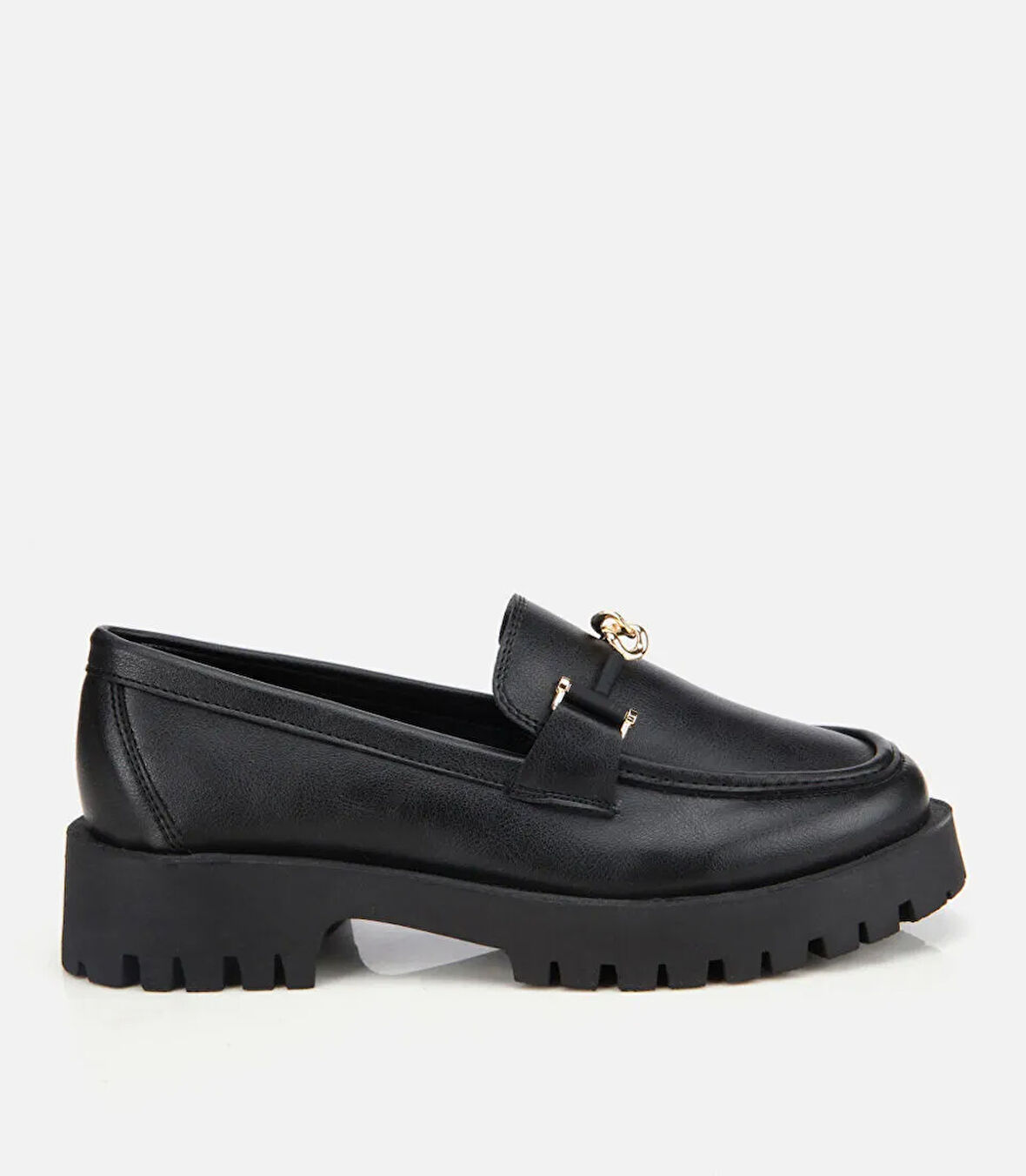 Kadın Siyah Kalın Tabanlı Klasik Loafer