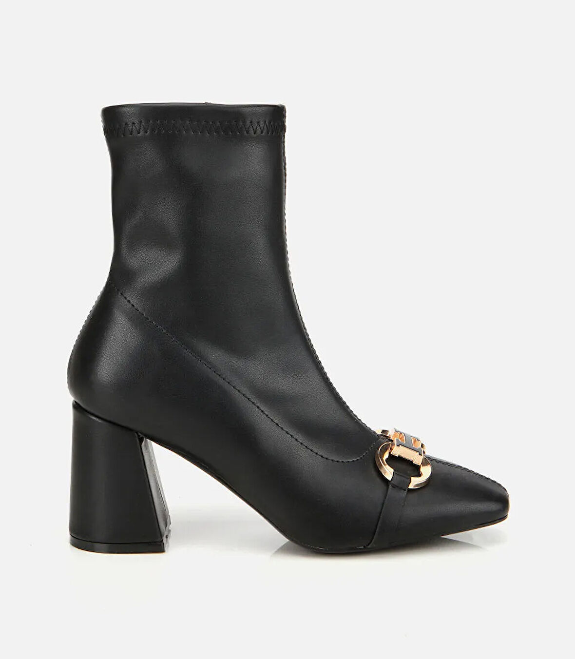 Kadın Siyah Tokalı Streç Fermuarlı Yüksek Topuklu Bot