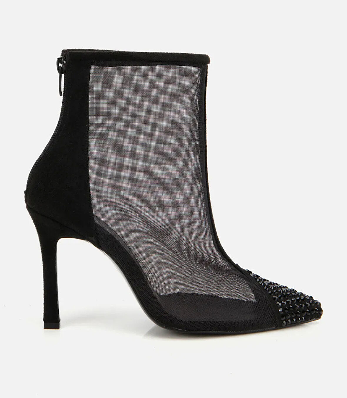 Kadın Siyah Transparan Taş Detaylı Bilekte Topuklu Bot