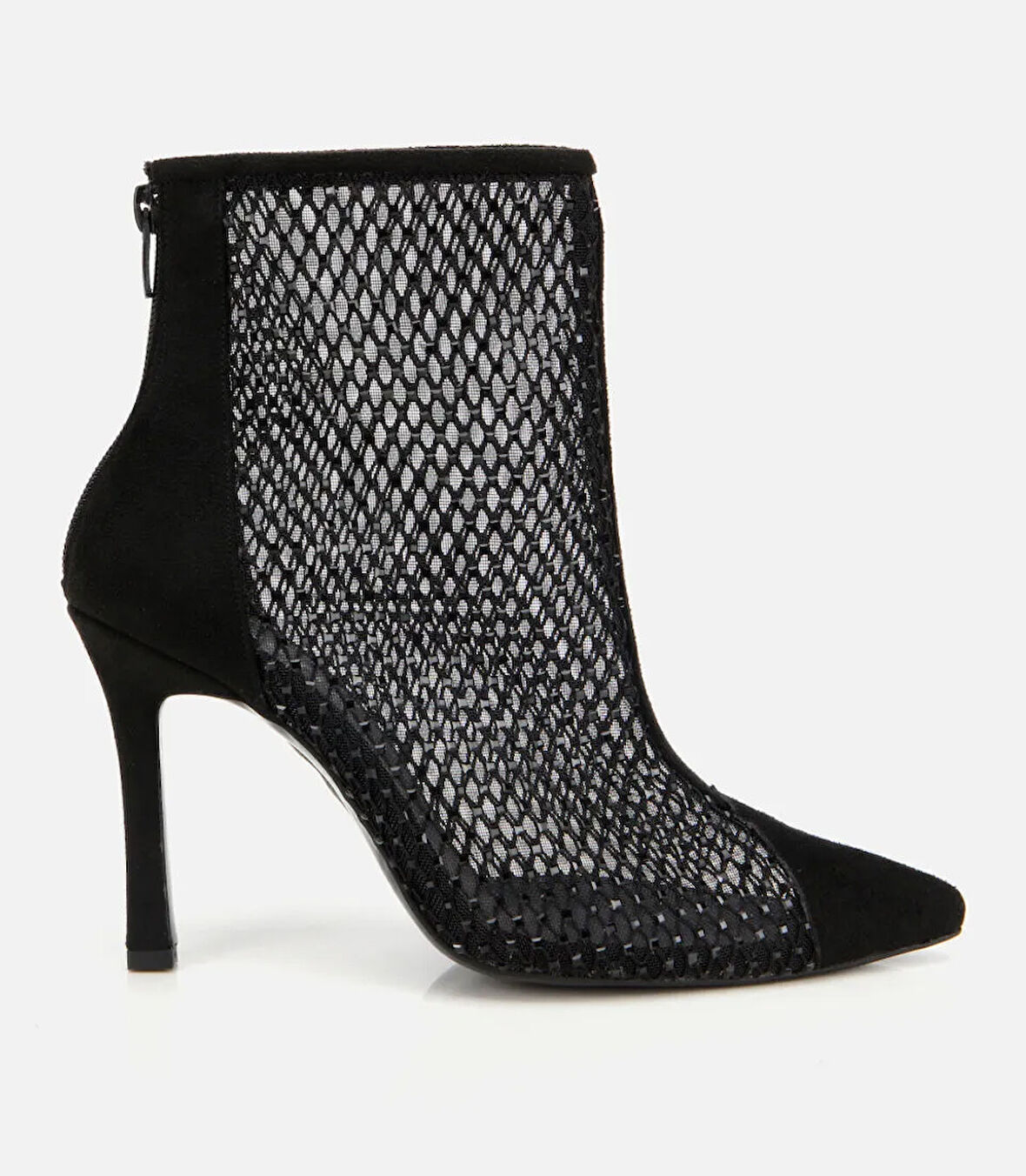 Kadın Siyah Fileli Taş Detaylı Bilekte Topuklu Bot