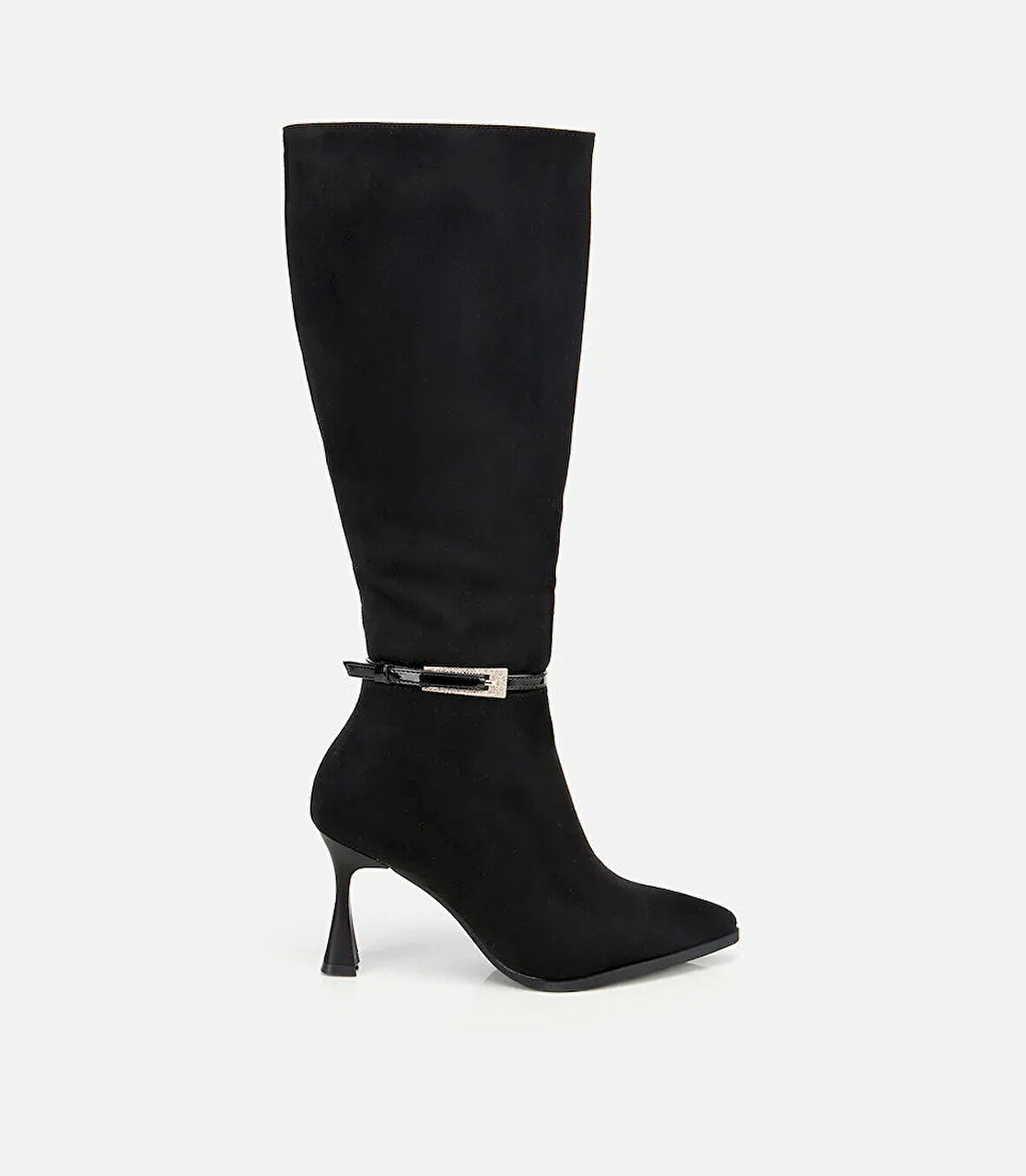 Kadın Süet Siyah Tokalı İnce Topuklu Bot