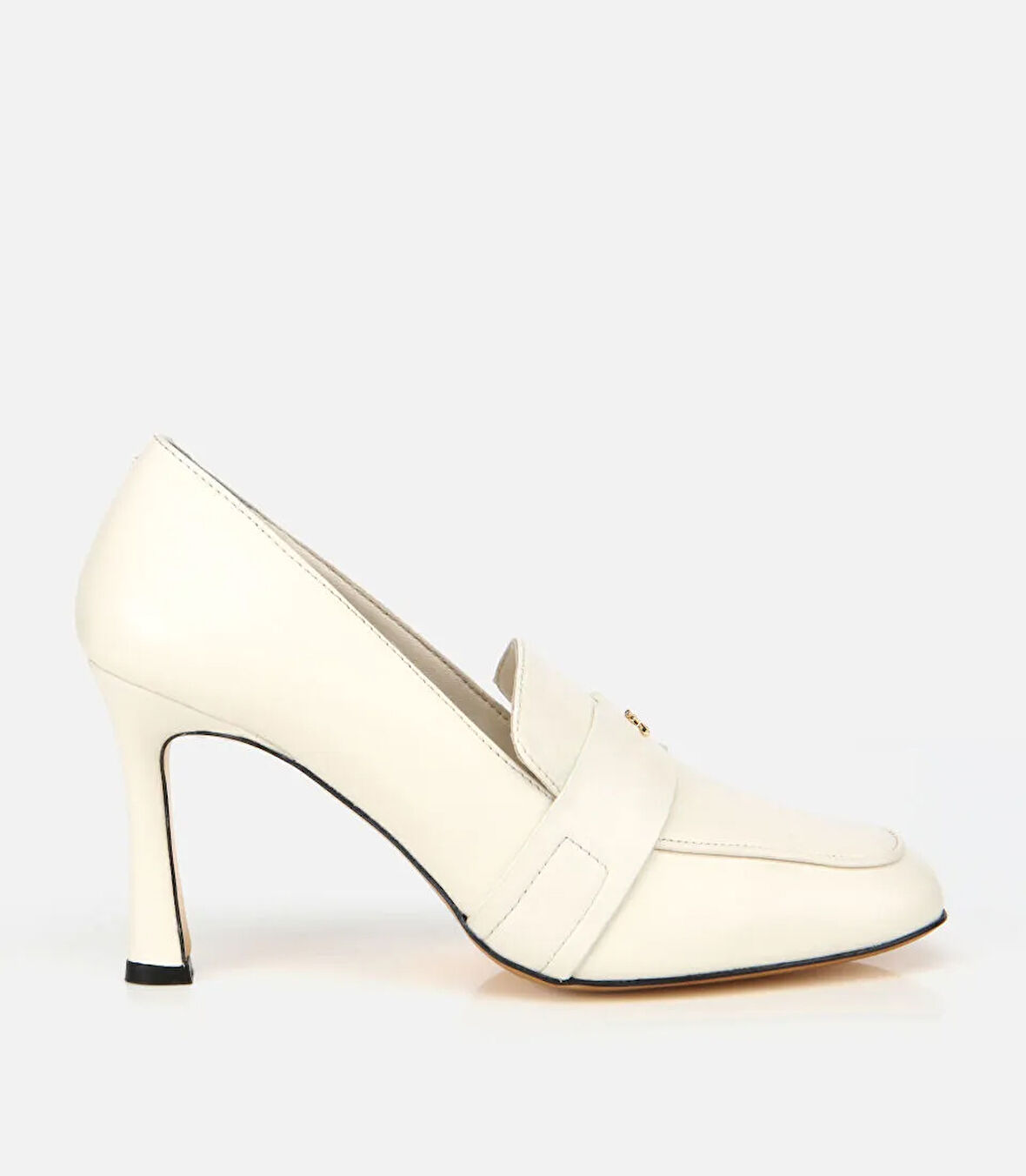 Kadın Deri Ekru Yumuşak Dokulu Gold Detaylı Topuklu Stiletto