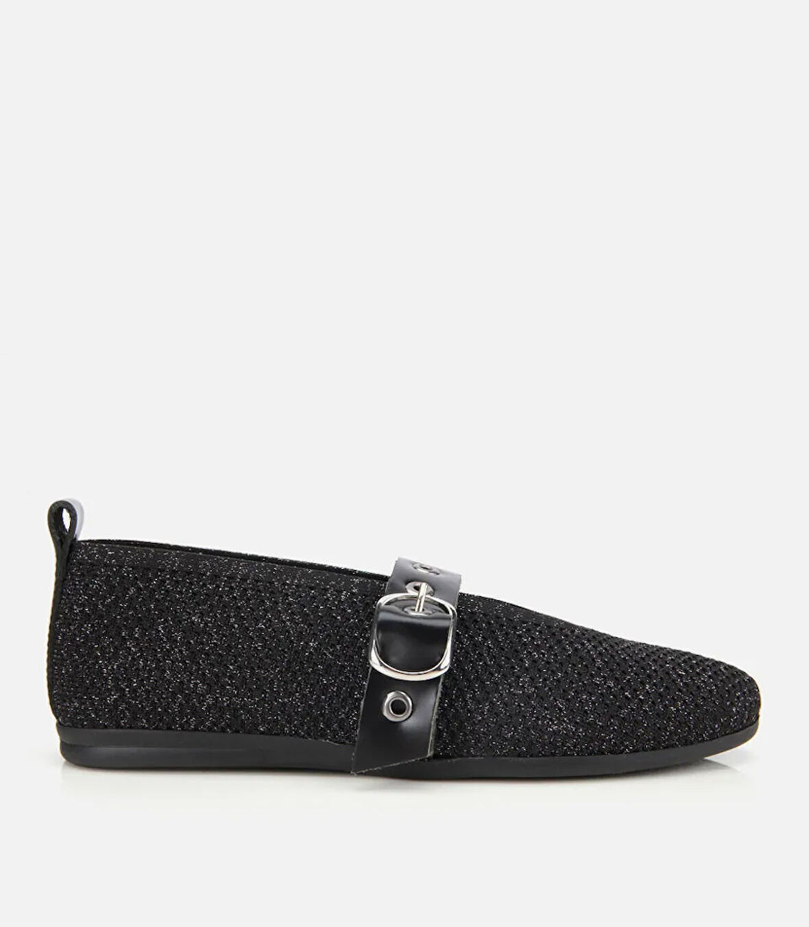 Kadın Siyah Örgü Detaylı Mary Jane Kemerli Babet