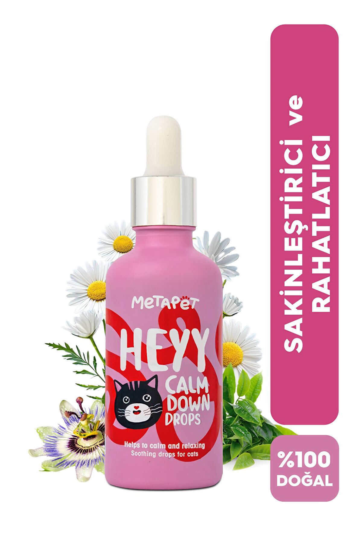 Kediler için %100 Doğal Sakinleştirici Anti Stress Relax Damla, Rahatlatıcı Gevşeme Formüllü 50ML