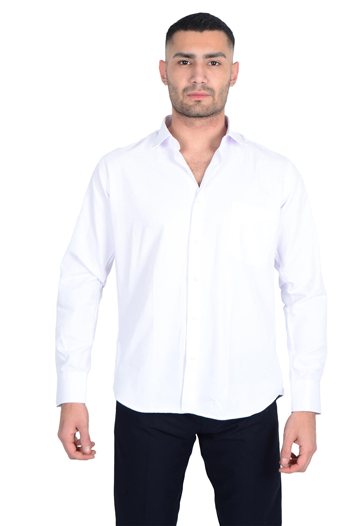 Cengiz İnler Standart Yaka Regular Fit Cepli Düz Erkek Gömlek