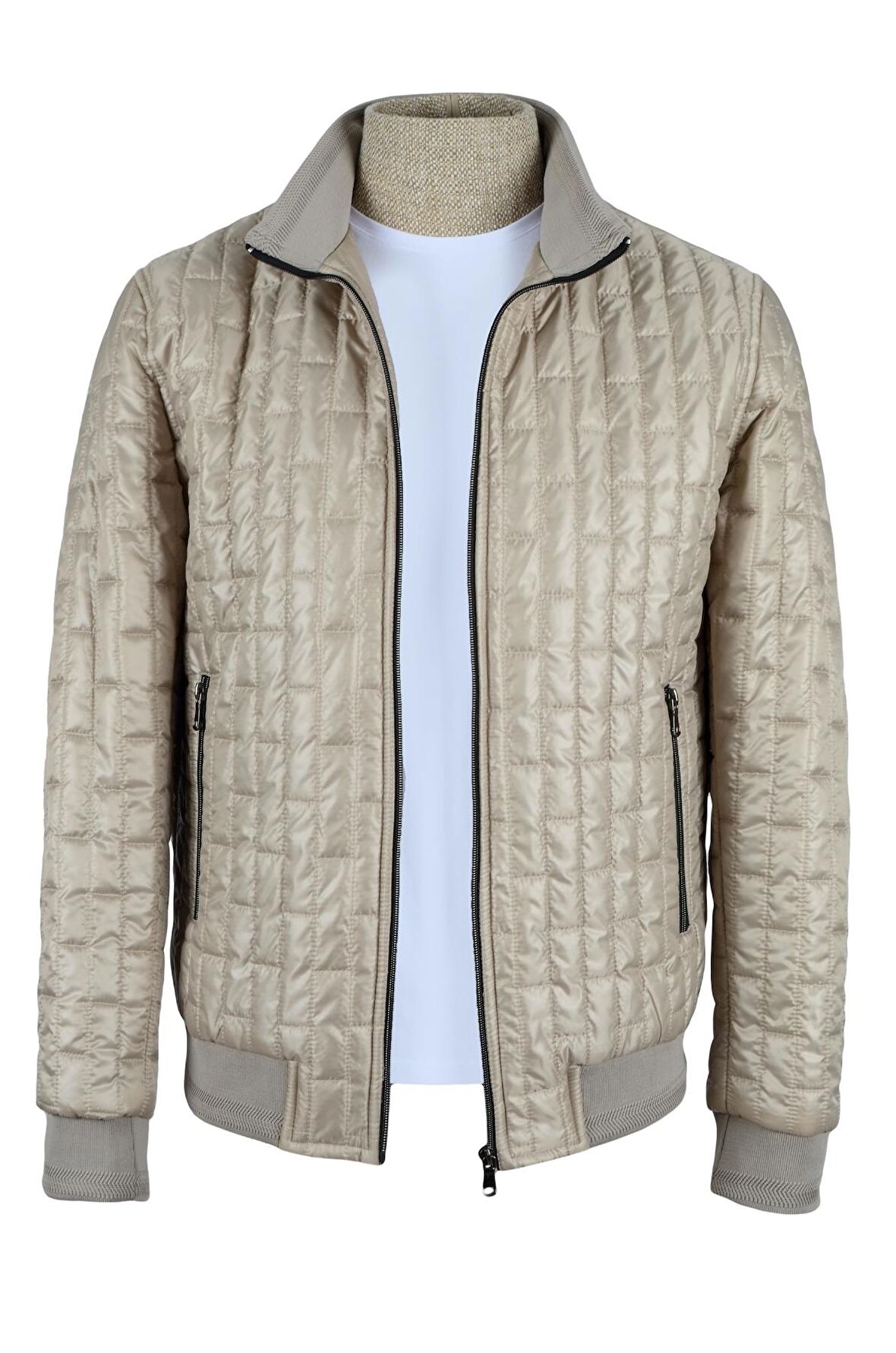 Dik Yaka Tuğla Desen Anorak Mont