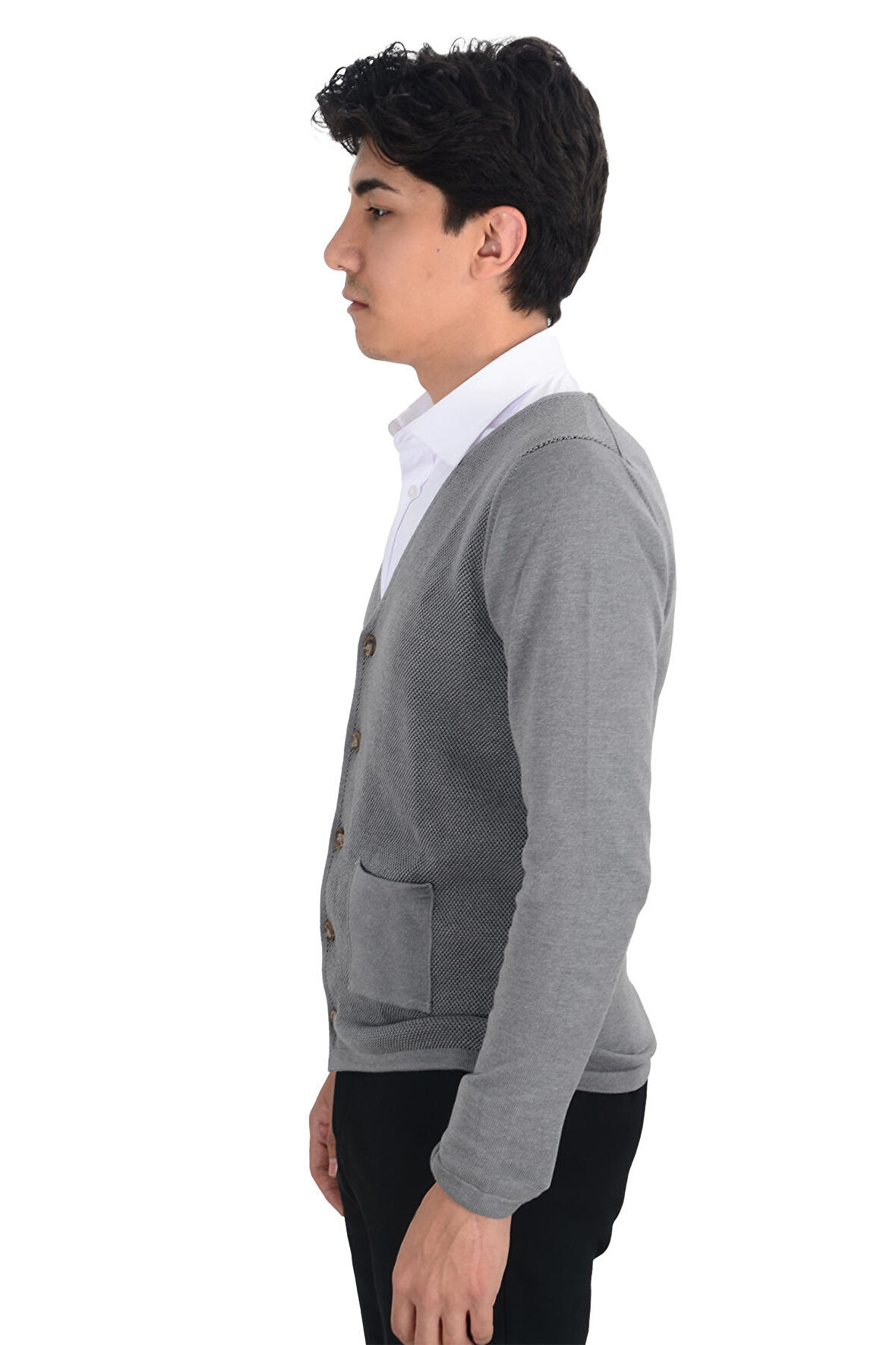 Cengiz İnler Cepli Düğmeli Erkek Triko Hırka