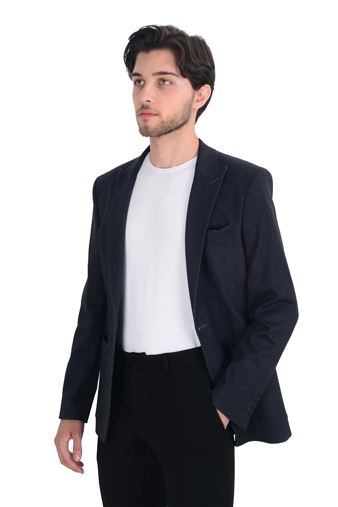 Cengiz İnler Kendinden Desenli Dikişli Kırlangıç Yaka Torba Cepli Slim Fit Erkek Ceket