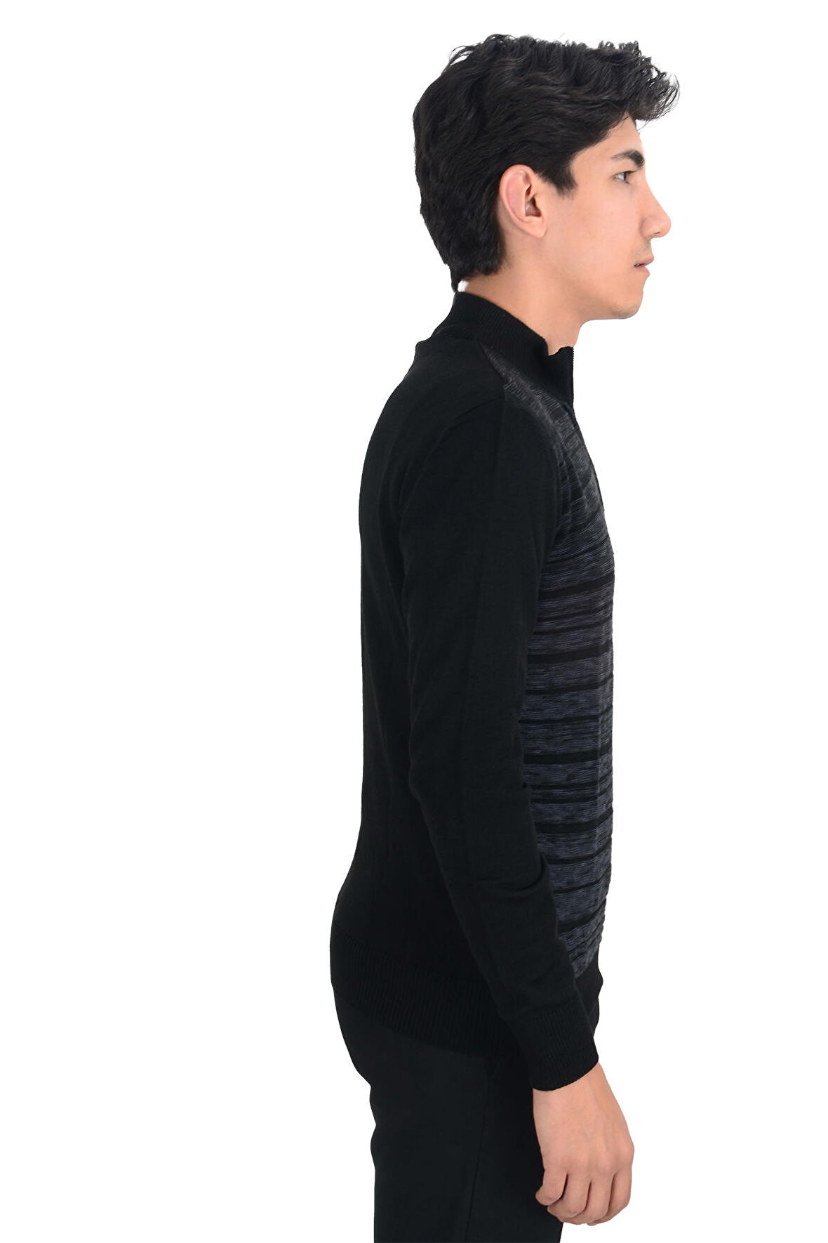 Cengiz İnler Yarım Balıkçı Yaka Çizgili Yünlü Erkek Triko Kazak