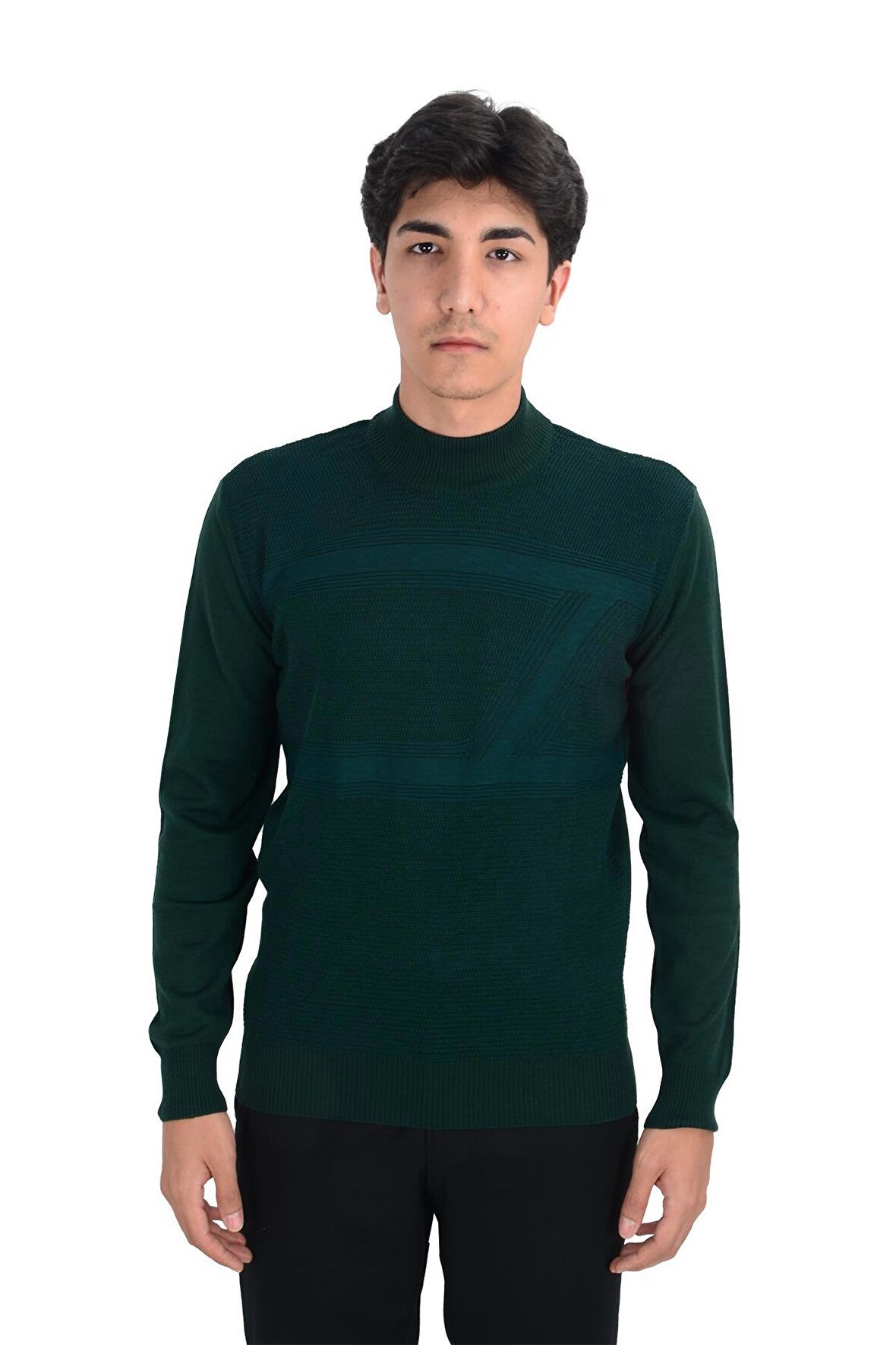 Cengiz İnler Yarım Balıkçı Yaka Desenli Yünlü Erkek Triko Kazak