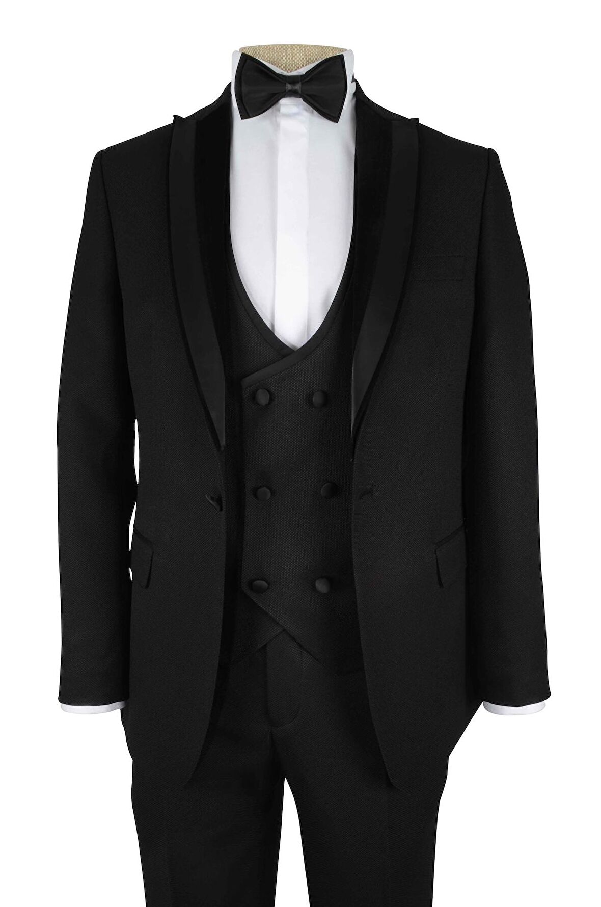 Kadife Kırlangıç Yaka Kruvaze Yelekli Damatlık