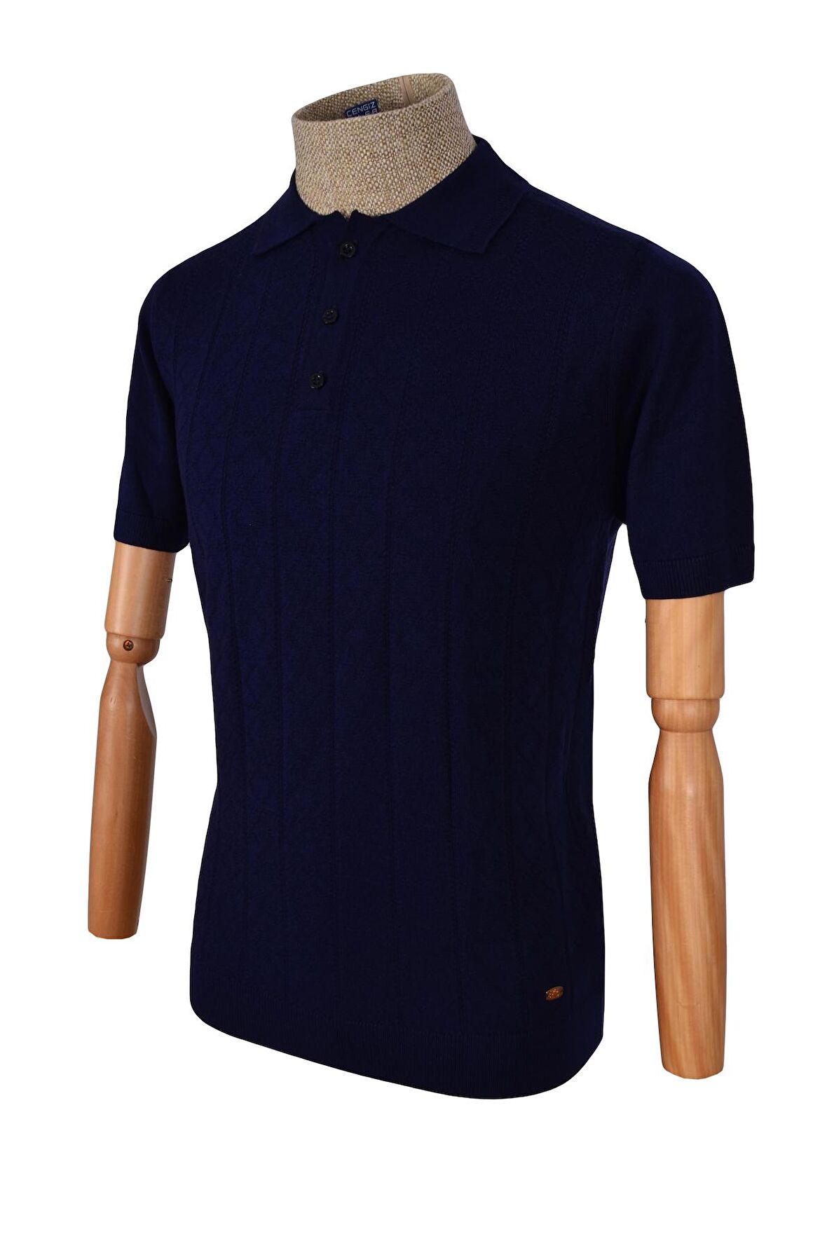 Polo Yaka Baklava Örgü Desen Triko T-shirt