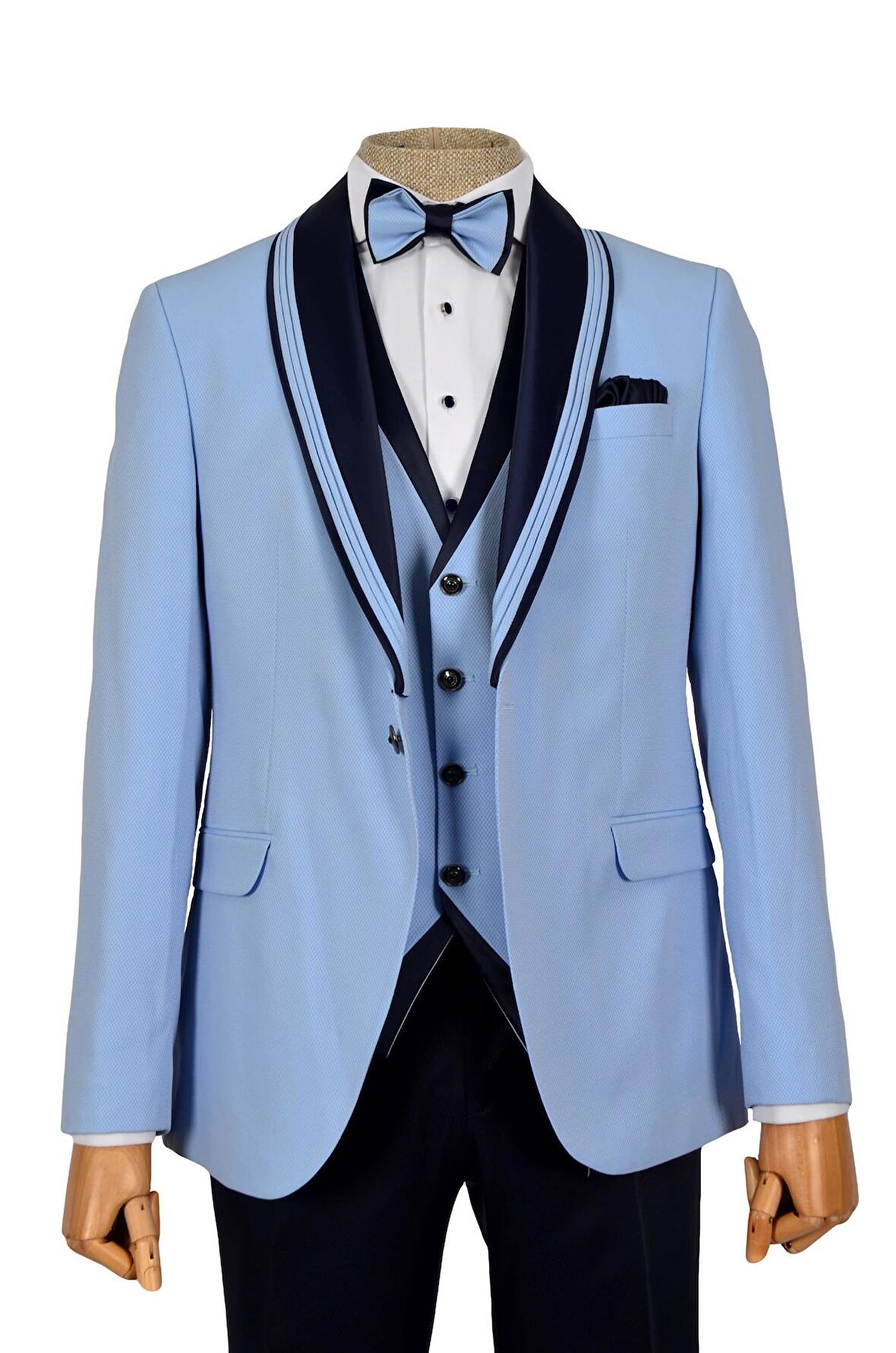 Cengiz İnler Dokulu Çift Çizgi Şal Yaka Tek Düğme Damatlık