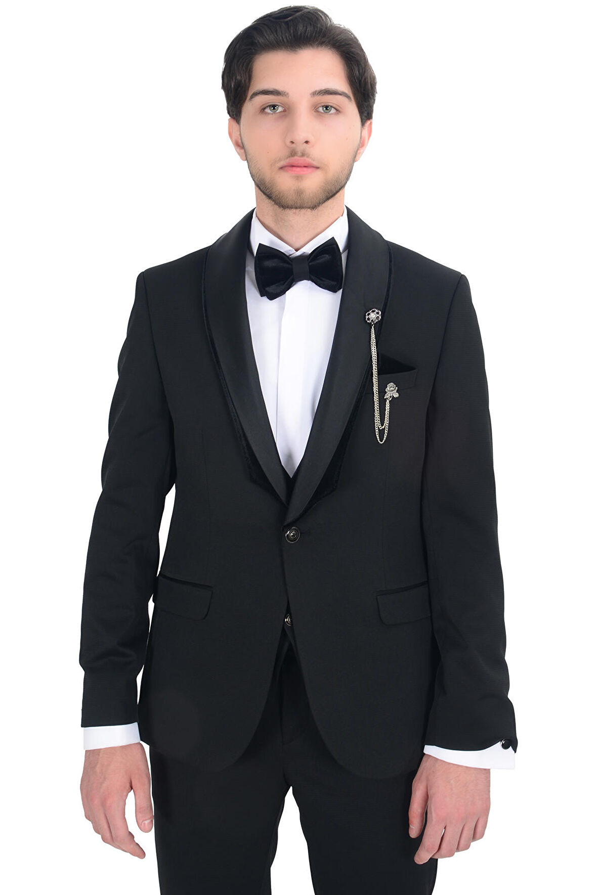 Cengiz İnler Armür Dokulu Kadife Şal Yaka Yelekli Damatlık