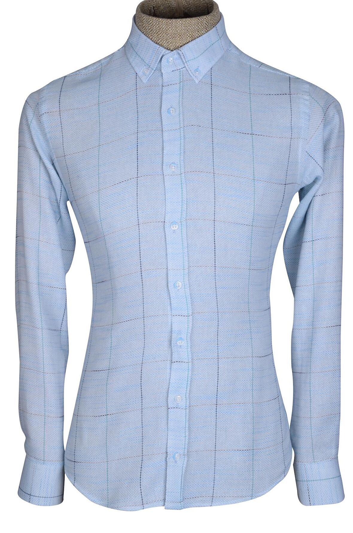 Cengiz İnler Düğmeli Yaka Ekoseli Silimfit Erkek Gömlek