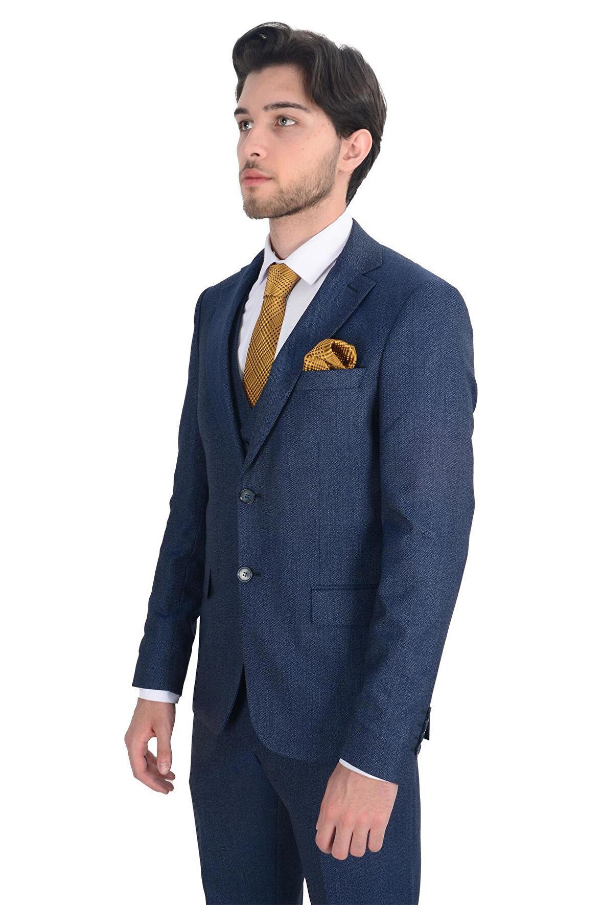 Cengiz İnler Nokta Desen Yelekli  Erkek Takım Elbise